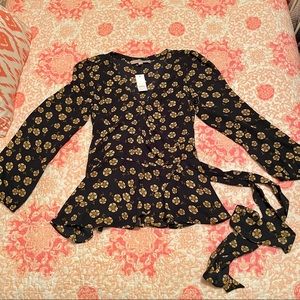 LOFT Wrap Front V Neck Top - Size S NWT